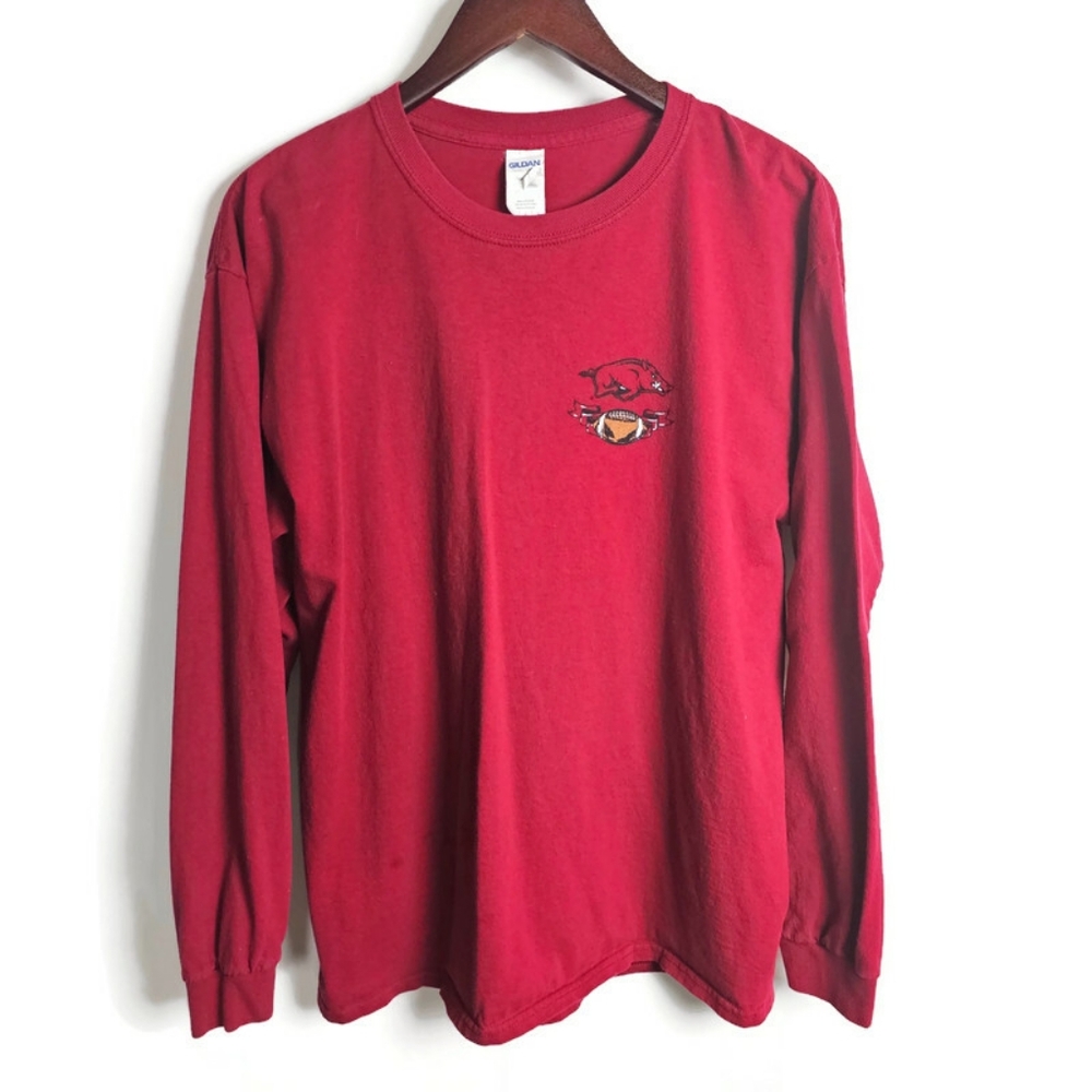 Arkansas Razorback Red Long Sleeve Football T-Shirt Size L